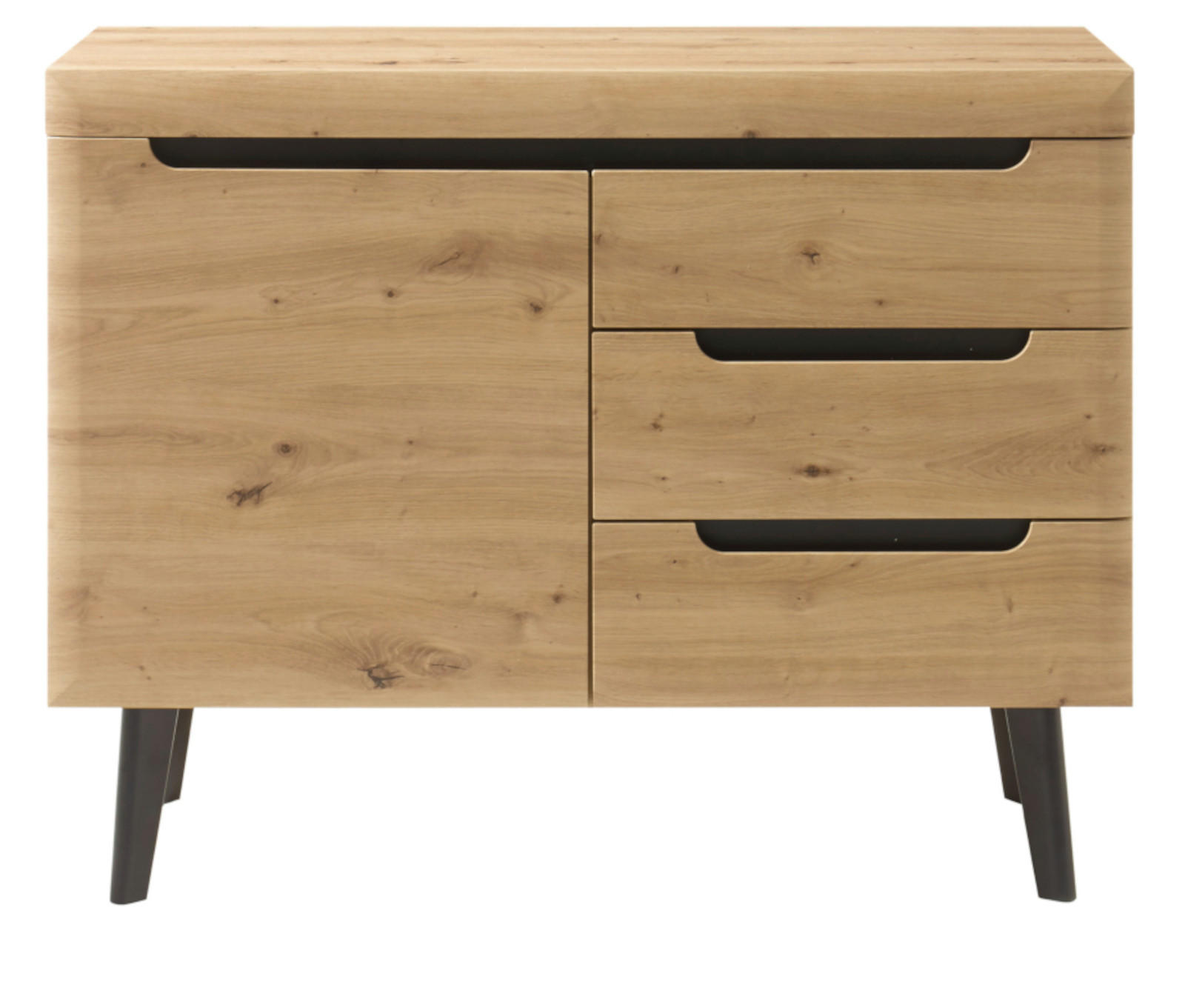 KOMMODE Eiche Artisan, schwarz 107 cm, Sideboard skandinavisch - Eichefarben/Schwarz, Holzwerkstoff (107/83/40cm) - Furn.Design