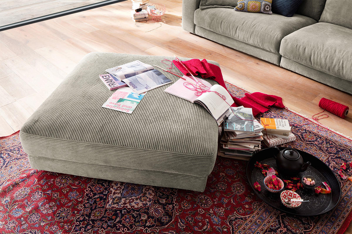 BIG HOCKER MADELINE Silber Cord - Silberfarben, Textil (120/43/120cm) - KAWOLA