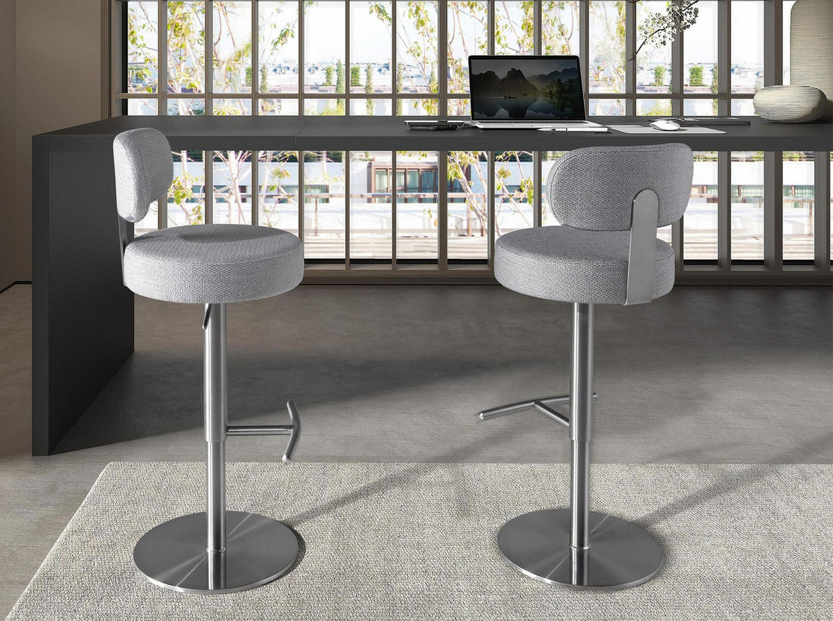 BARHOCKER Drehbarer aus hellgrau meliertem Stoff 45/46/85 cm - Edelstahlfarben/Eschefarben, Textil/Metall (45/85/46cm) - ANGEL CERDA