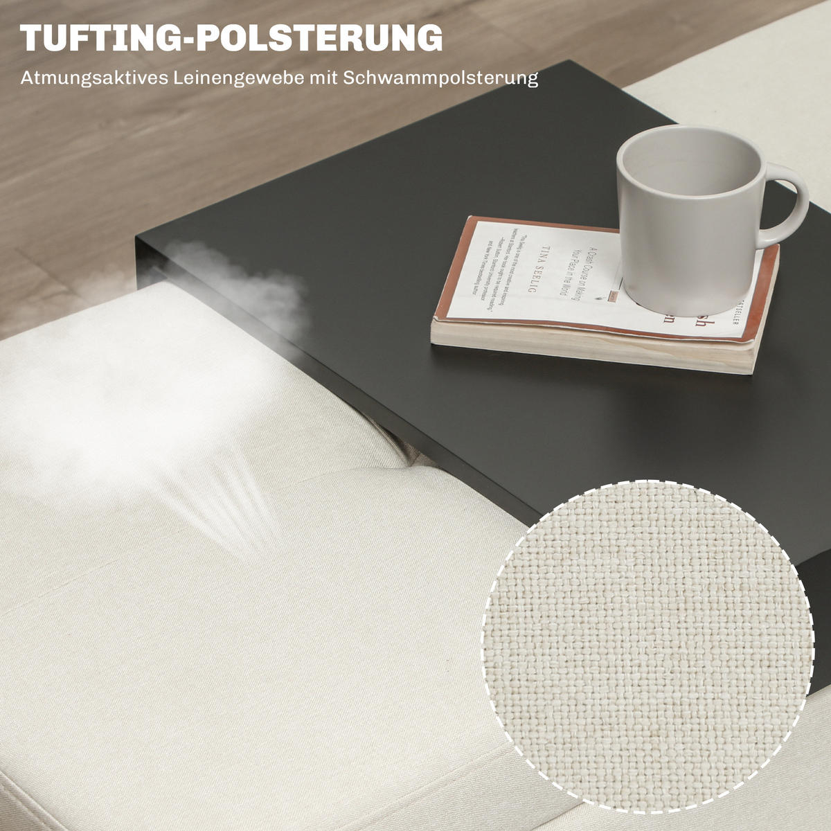 SITZBANK Polsterbank - Creme, Kunststoff (50/44/107cm) - HOMCOM