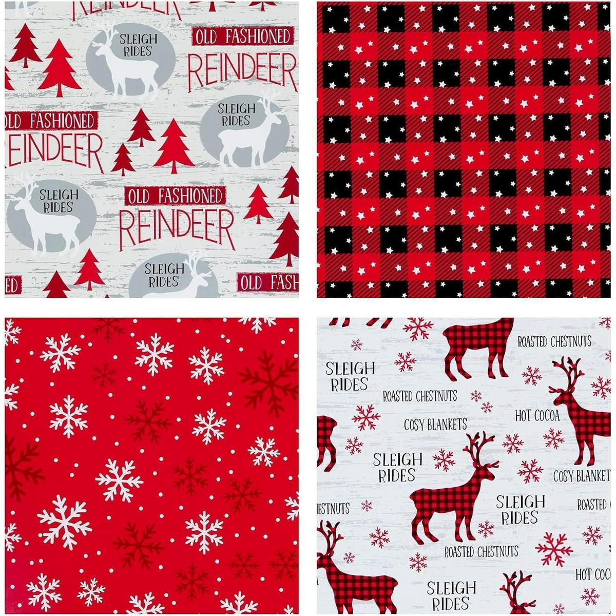 GESCHENKPAPIER 4 Rollen 76 cm x 305 cm Rot Weihnachtsmotive - Multicolor, Papier (4/76/15cm)