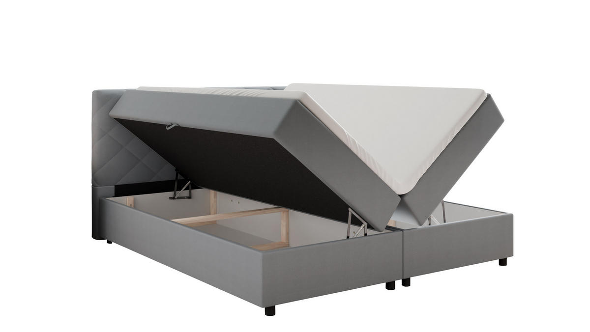 BOXBETT Diamaro 180x200 cm mit Bettkasten und Topper - Hellgrau - Hellgrau, Holz (180/200cm) - Panda Möbel