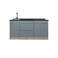 KÜCHENBLOCK R-Line, Blau-Grau/Goldkraft Eiche, 160 cm Arbeitsplatte Anthrazit - Honigeiche/Blaugrau, Holzwerkstoff (160/81.6/60cm) - Vicco