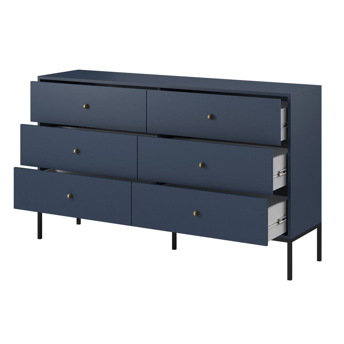 KOMMODE Monne Dunkelblau mit Metallbeinen 154 cm - Goldfarben/Schwarz, Holzwerkstoff/Metall (154/91/39cm) - Selsey