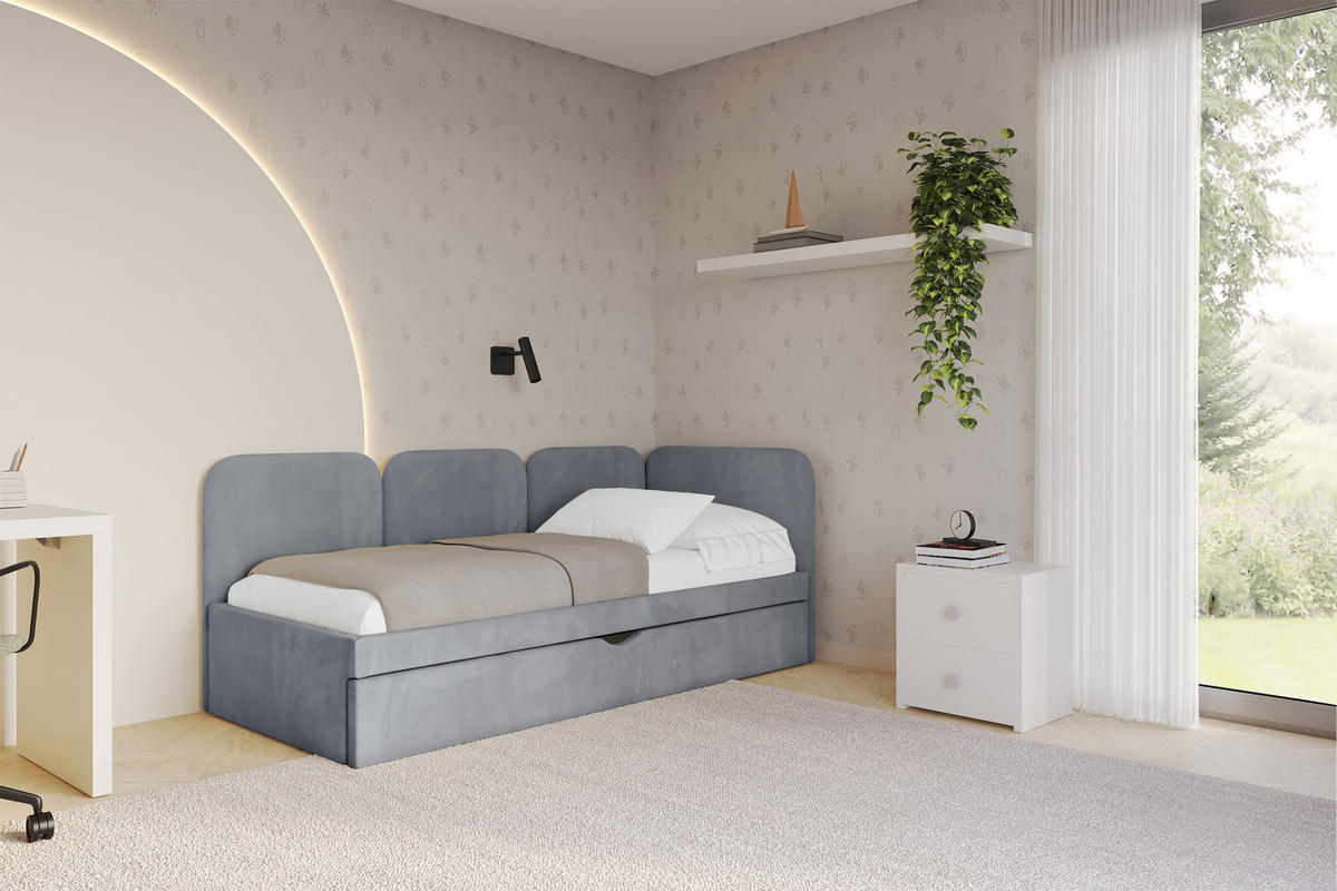 EINZELLBETT Jugendbett mit Bettkasten, Links - ALVY 100x200 Grau - Grau, Holzwerkstoff/Textil (100/200cm) - ALTDECOR