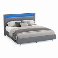 BETT mit USB, LED und Stauraum 140x200 cm Stoff Grau - Grau, Metall (140/200cm) - Meubliv