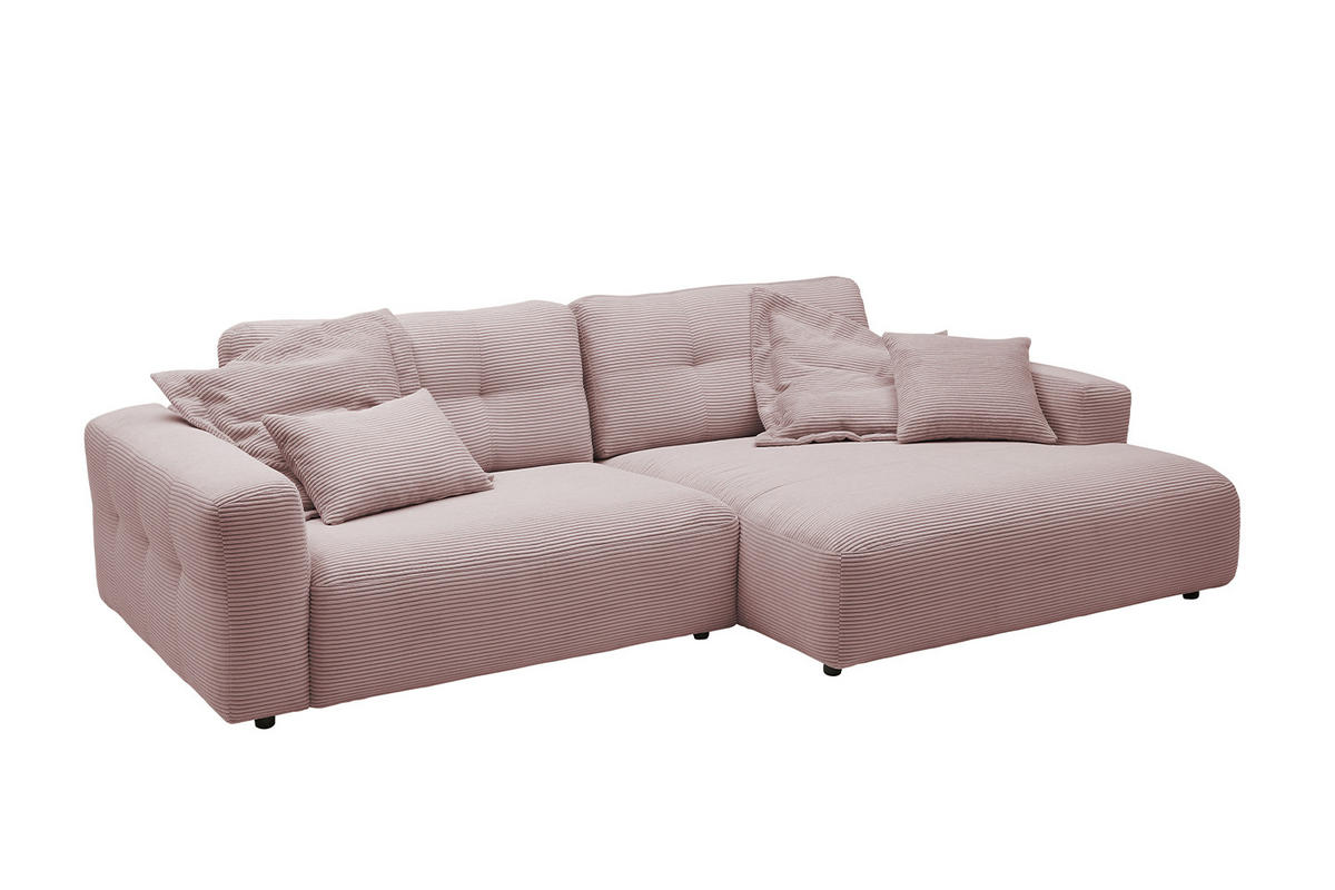 ECKSOFA XL MIKA Pink Cord - Pink/Schwarz, Kunststoff/Textil (296/167cm) - KAWOLA