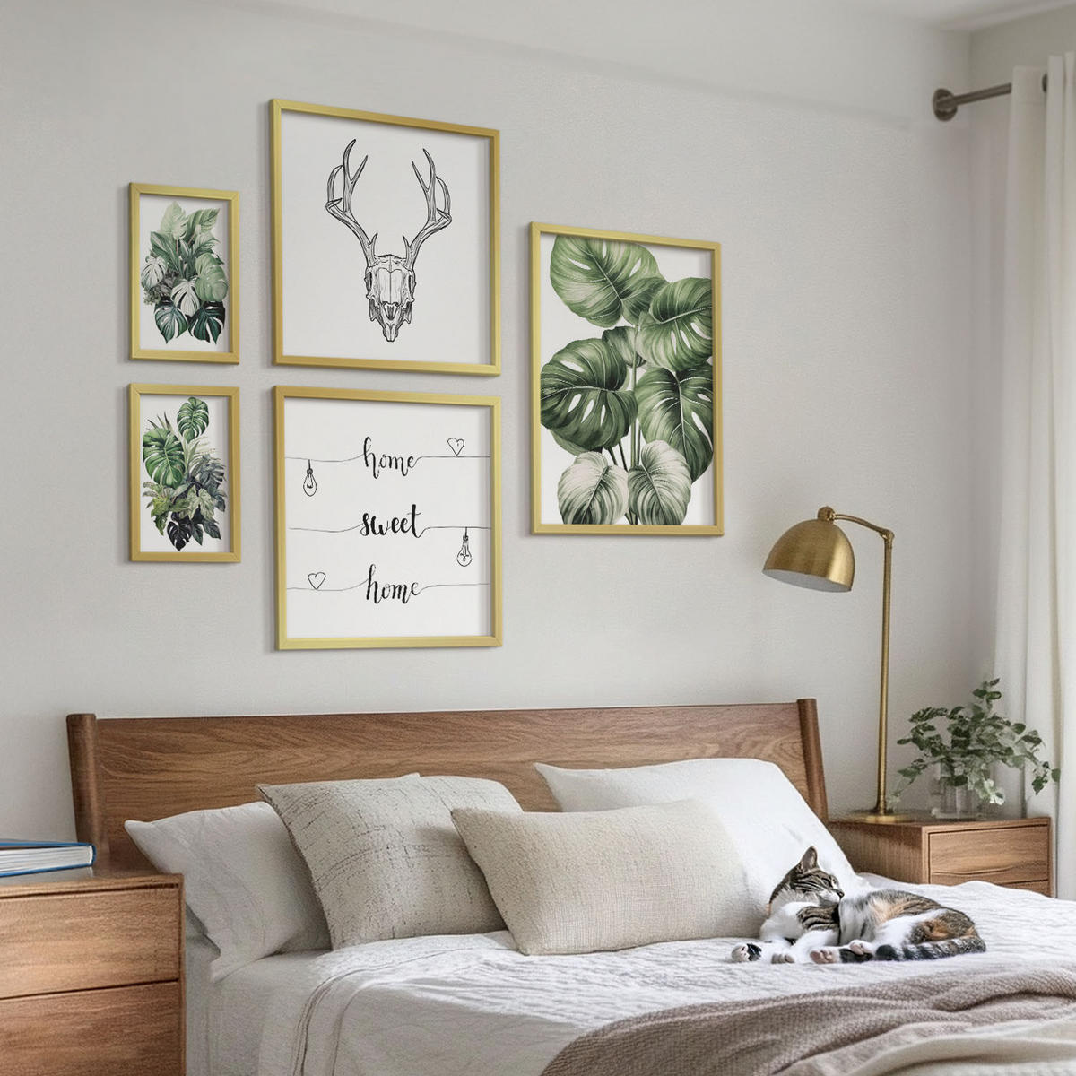 WANDBILDER 5er Set - 50x50 cm & 20x30 cm & 40x60 cm Goldrahmen - Ausblicke auf Berge, Flüsse und Wasserfälle - Goldfarben, Kunststoff (40/60cm) - ArtPrintCave