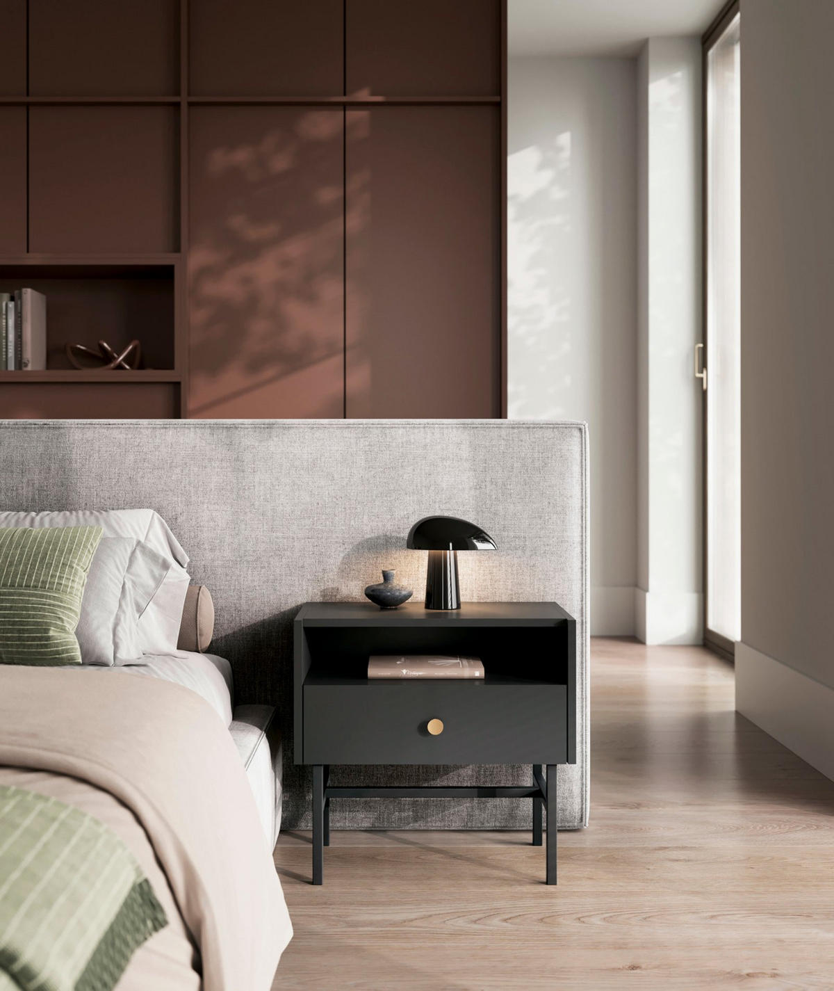 NACHTTISCH Divenos Schwarz 54 cm - Goldfarben/Schwarz, Holzwerkstoff/Metall (54.8/52/39cm) - Selsey