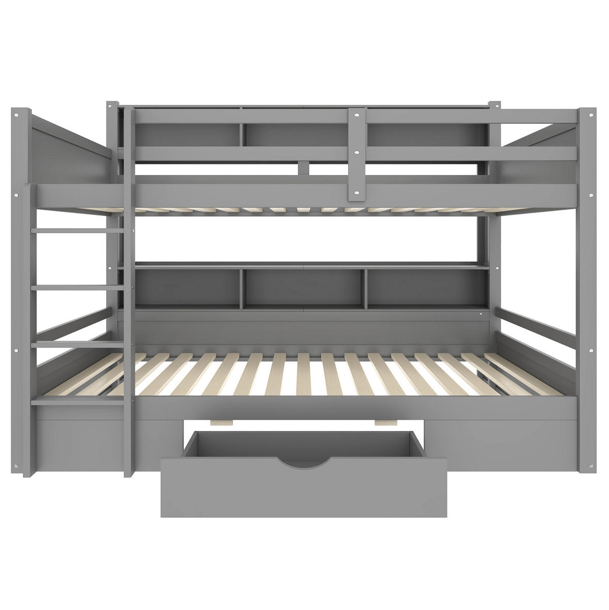 ETAGENBETT 90/200 cm aus Kiefern mit Schublade und Ablagefächern, Grau - Grau, Holzwerkstoff (90/200cm) - Redom
