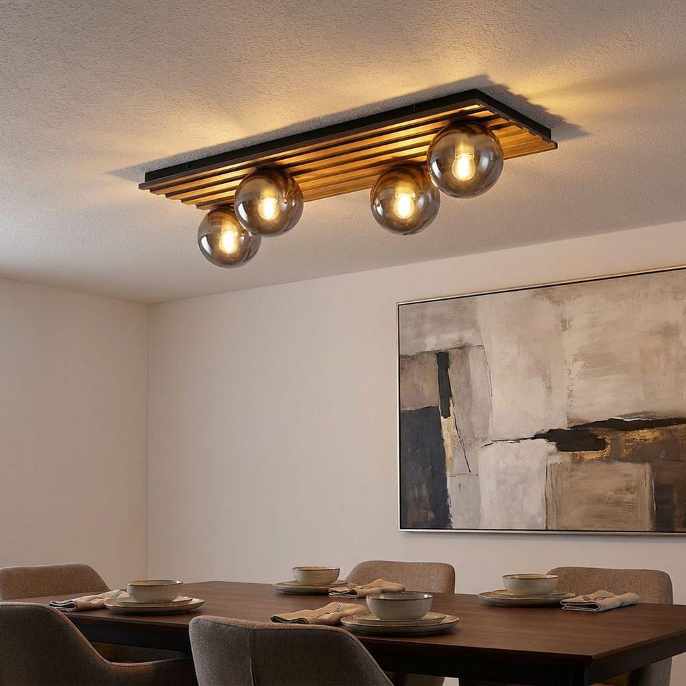 LED DECKENLEUCHTE Metall Schwarz Rauchglas - Schwarz, Glas (90/30/20cm) - Globo Lighting