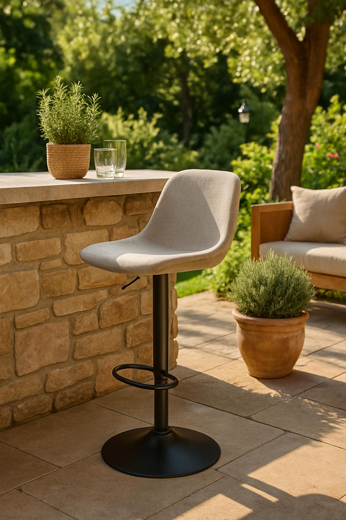 BARHOCKER 2er Set Lotus Stoff taupe - Schwarz/Grau, Textil/Metall (43/103/49cm) - TPFLiving