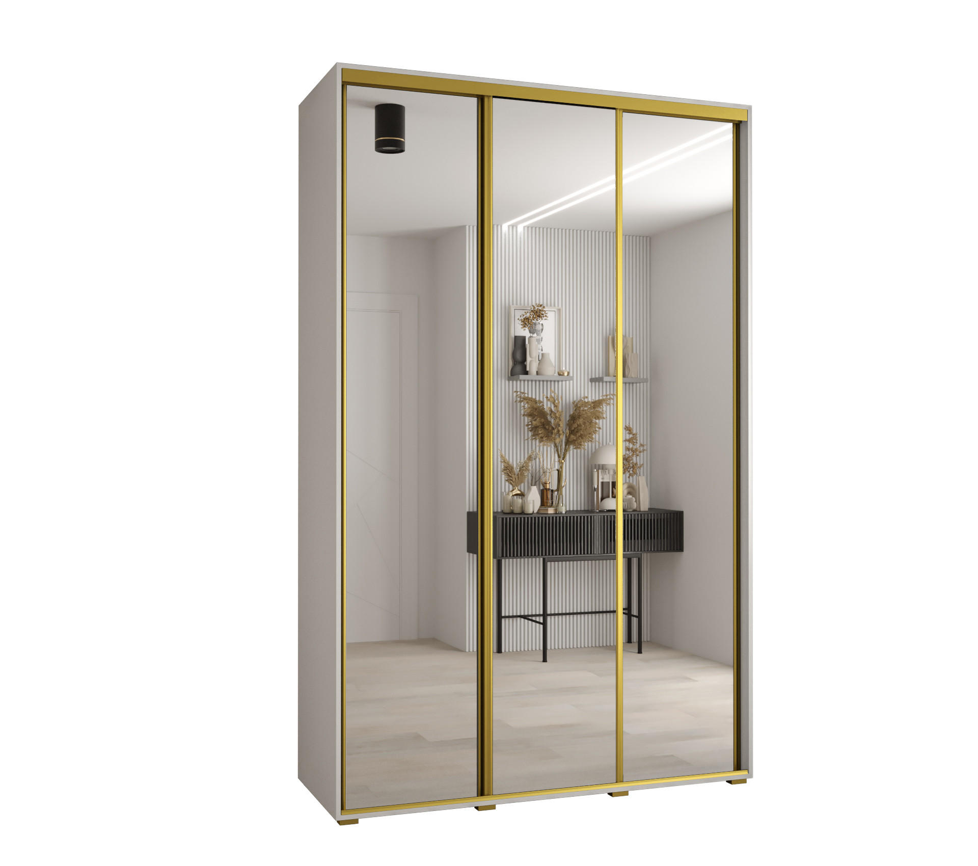 Abiks Möbel Schwebetürenschrank Weiß, Weiß, Gold 150x235x45 cm