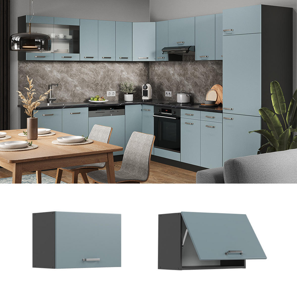 HÄNGESCHRANK R-Line Blau-Grau 60 cm Flach - Anthrazit/Blaugrau, Holzwerkstoff (60/40/31cm) - Vicco