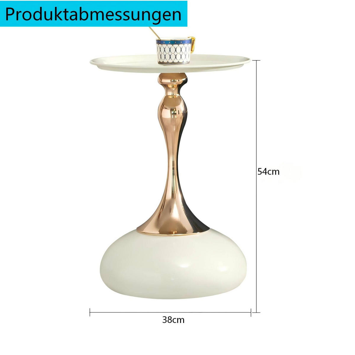 BEISTELLTISCH rund aus Metall White+Gold für kleine Räume - Weiß, Metall (38/38/54cm) - Meubliv