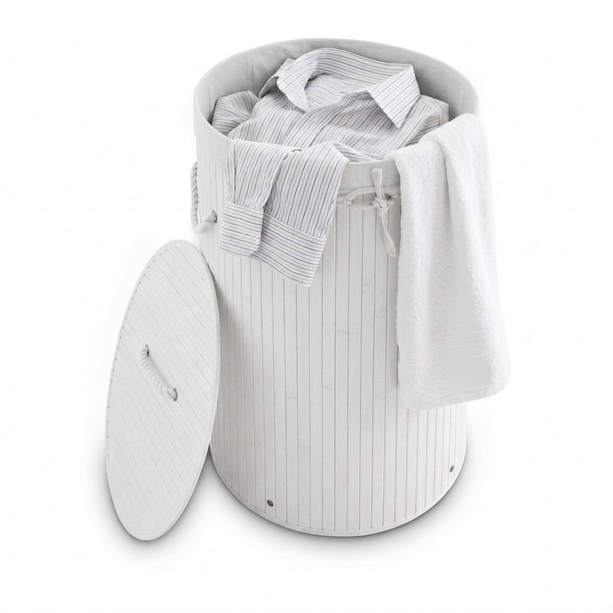 Relaxdays WÄSCHEKORB Weiß Bambus rund mit Deckel faltbar 70 l online entdecken ➤