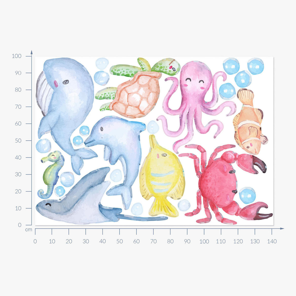 WANDAUFKLEBER 100x142cm - Meerestiere - Multicolor, Kunststoff (100/142/0.1cm) - Wallfluent