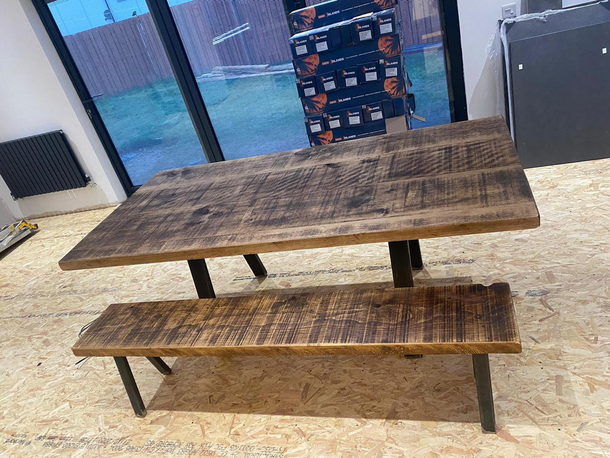 ESSTISCH Rustikales Industrielles Kanadisches Holz - Mittlere Eiche - 240/80/76 cm - Braun, Holz/Metall (240/80/76cm) - TRL Handmade Furniture