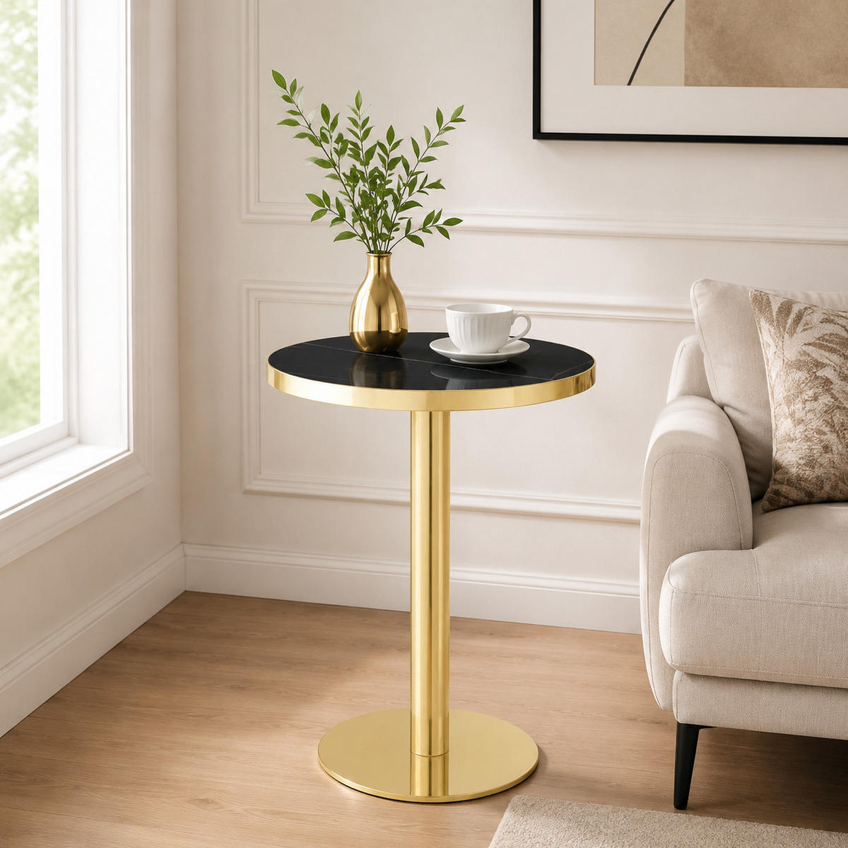 BEISTELLTISCH Schwarz/Gold, 59,5/59,5/73,5 cm - Schwarz, Holzwerkstoff (59.5/59.5/73.5cm) - PANGIVO