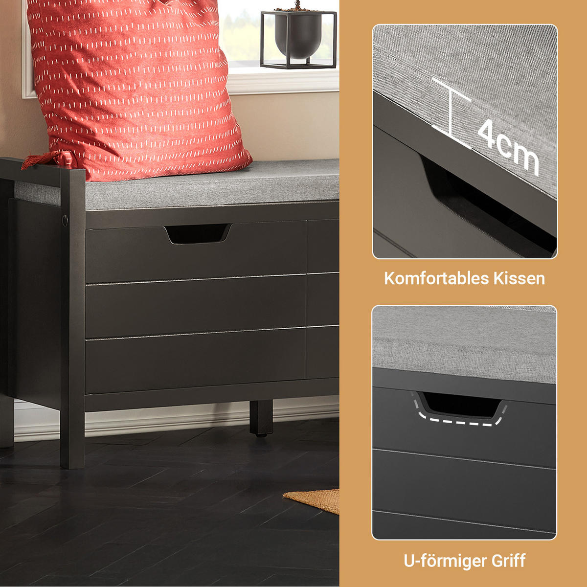 SCHUHBANK Schwarz - Schwarz, Holzwerkstoff (91/50/30cm) - SoBuy