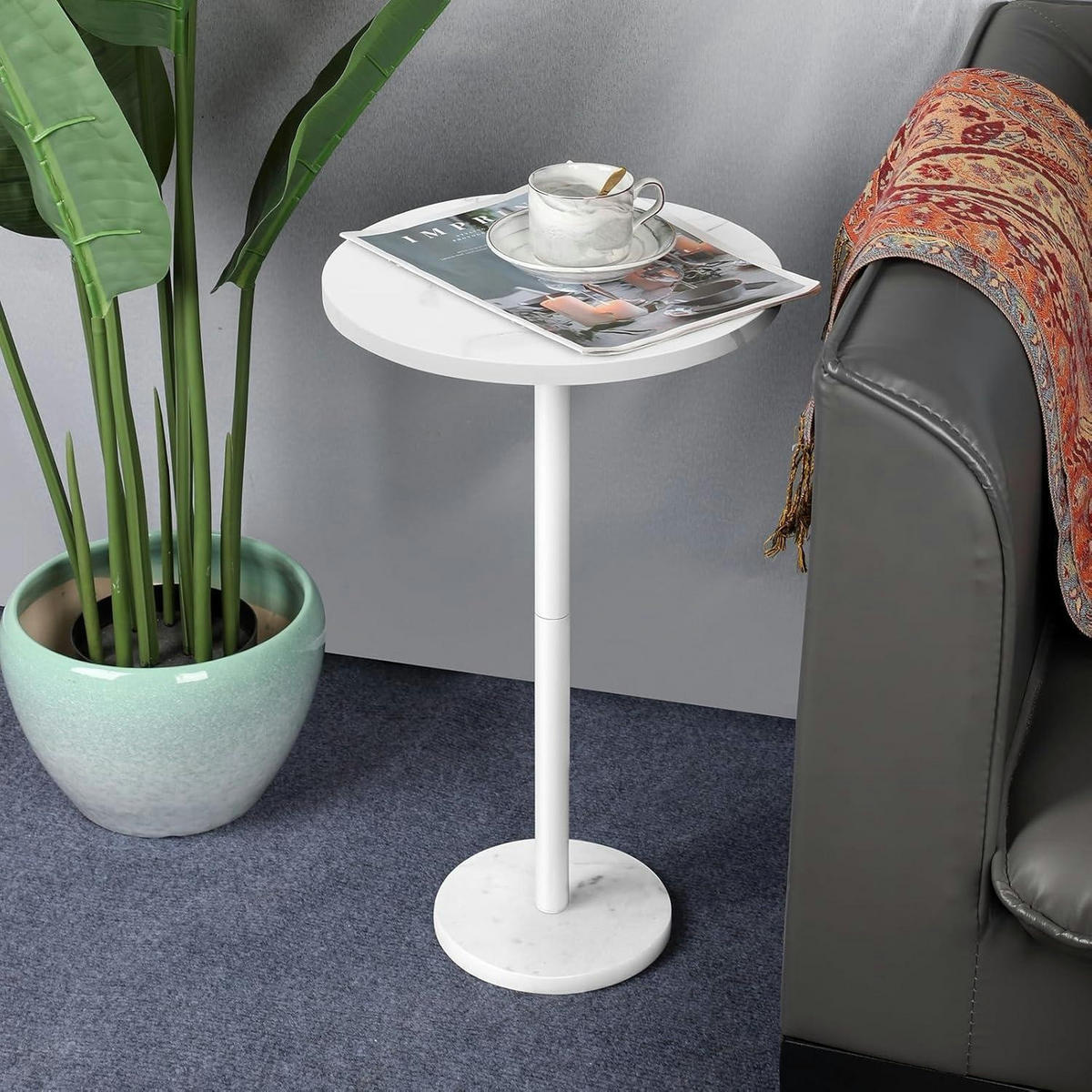 BEISTELLTISCH 2er-Set rund weiß Marmorsockel 32 cm - Weiß, Stein (32/32/62.5cm)