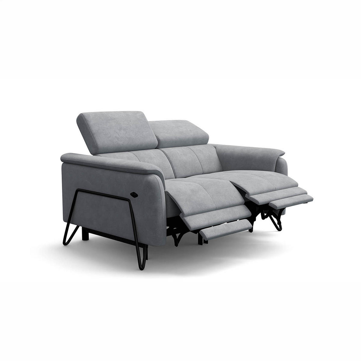RELAXSOFA RODEN 2-Sitzer mit 2 Relax, hellgrau, Veloursstoff - Hellgrau, Holz/Textil (148/82/103cm) - Wozimo