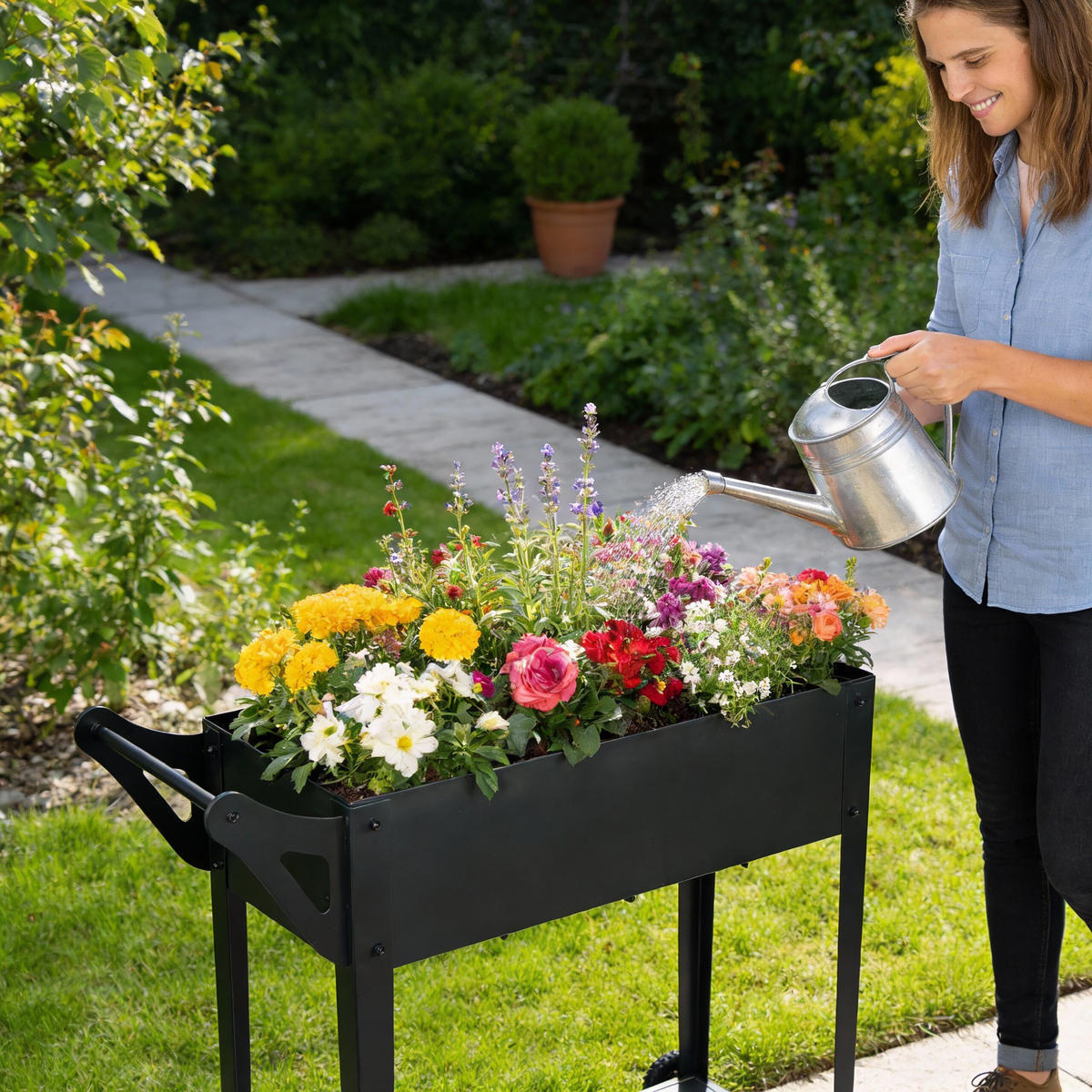 HOCHBEET - Schwarz, Kunststoff/Metall (85/80/50cm) - Relaxdays