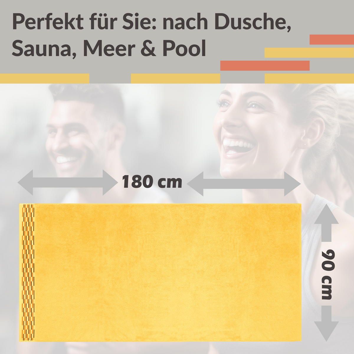 BADETUCH extra groß Lugano Gelb 90x180 cm - Gelb, Textil (90/180cm) - Lashuma