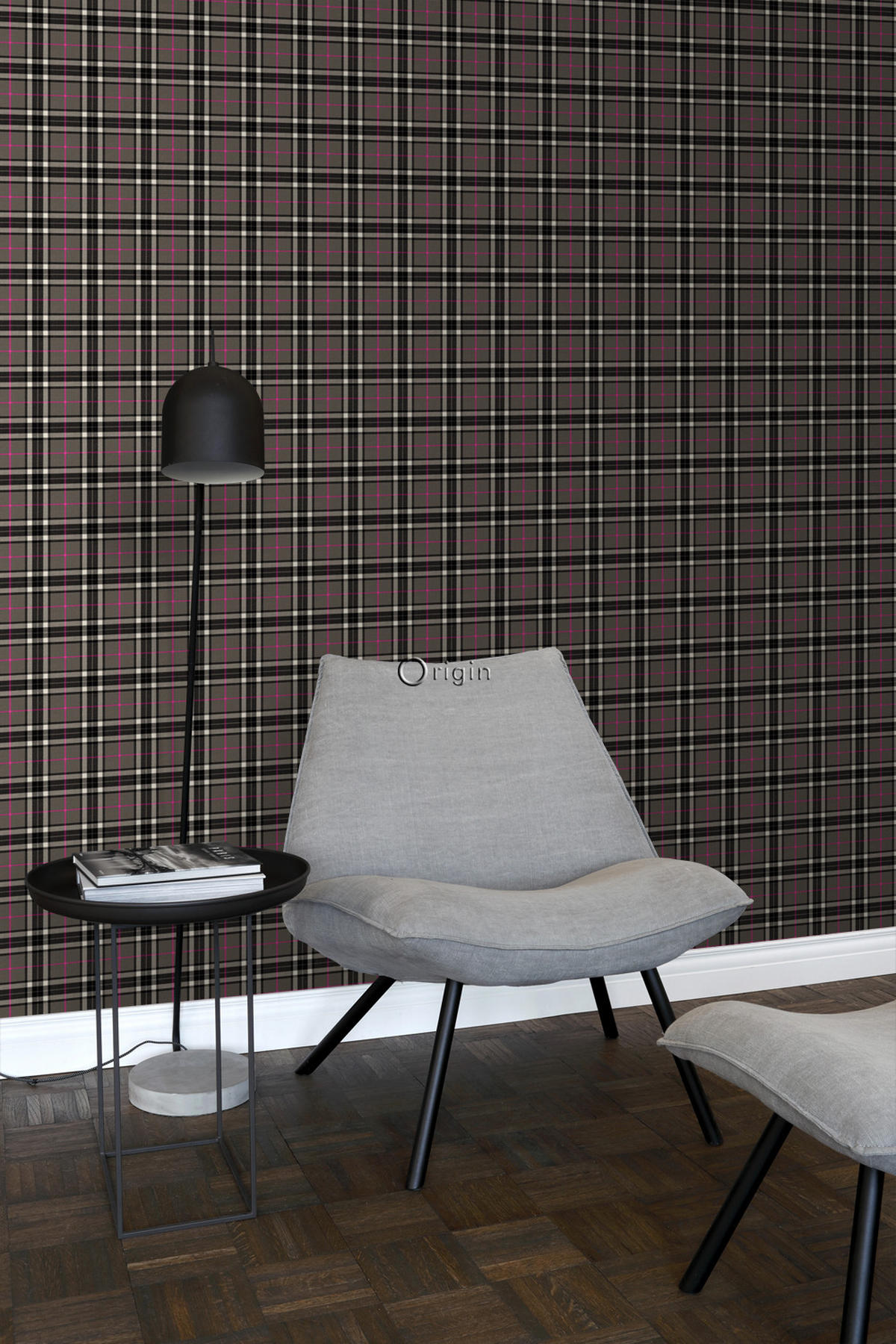 TAPETE Karomuster 53 cm x 10.05 m - Schwarz, Papier (53/1000cm) - Origin Wallcoverings