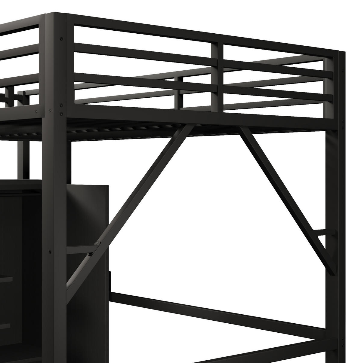 HOCHBETT 140/200 cm aus MDF und Metall mit Kleiderschrank LED und Stauraum Schwarz - Schwarz, Holzwerkstoff (140/200cm) - Modenvie