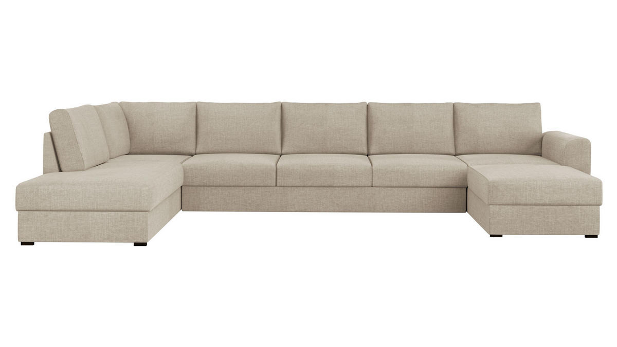 WOHNLANDSCHAFT Wilma Large Premium, Seite: Links - Beige/Schwarz, Holz/Textil (370/85/186cm) - MIRJAN24