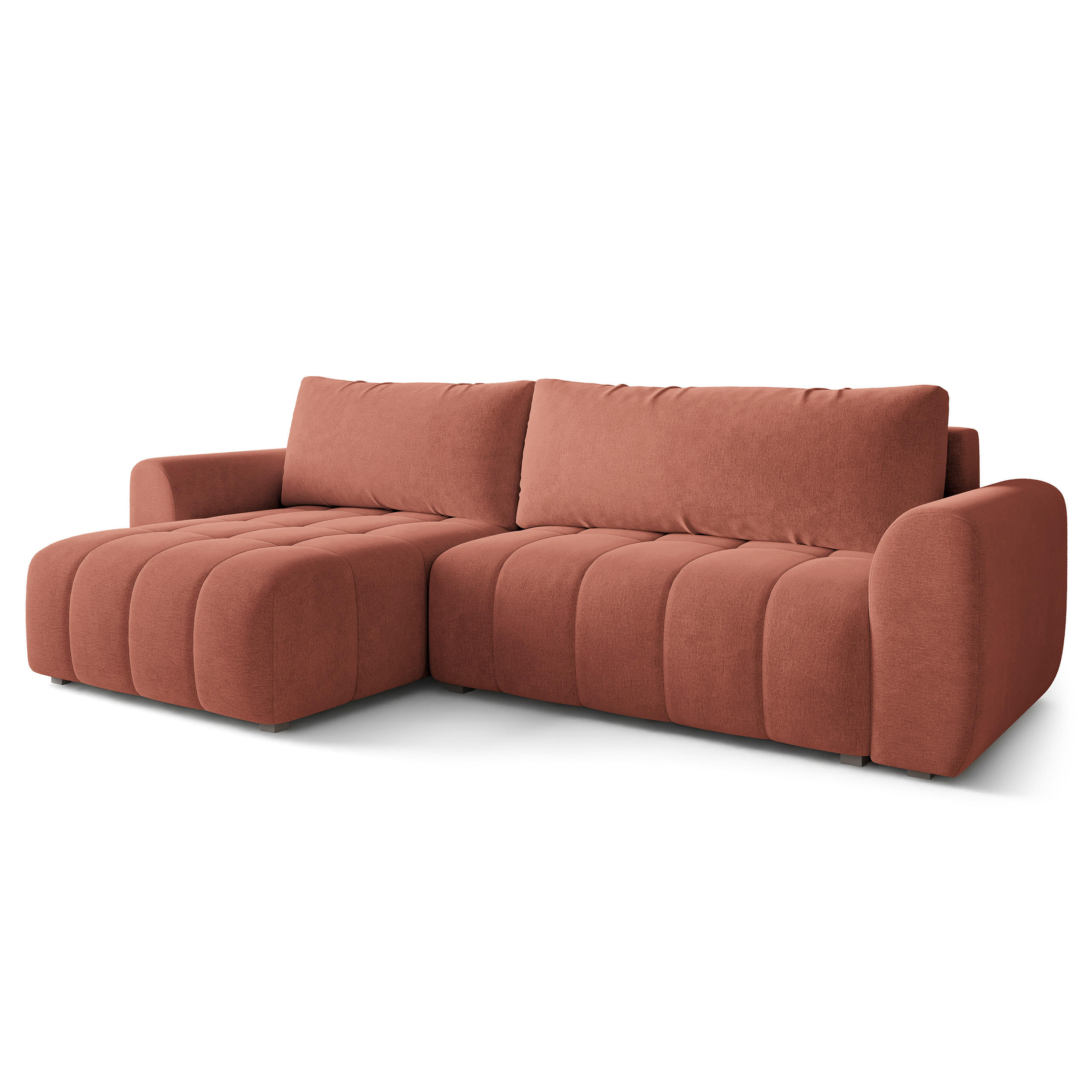 ECKSOFA MODARO CL Koralle Samtstoff mit Schlaffunktion - Koralle, Holzwerkstoff/Textil (285/148cm) - MASSENO