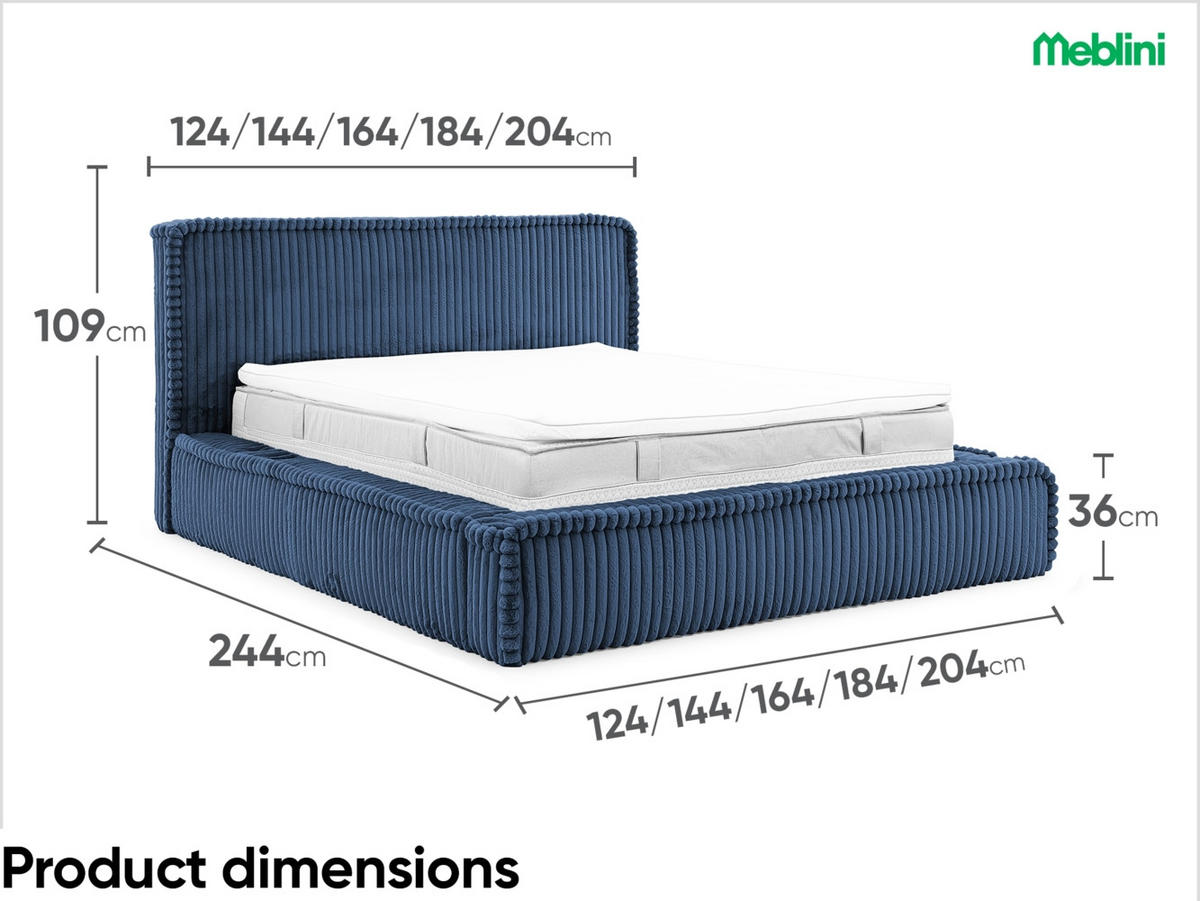 POLSTERBETT MESUT - Dunkelblau, Textil (120/200cm) - Meblini