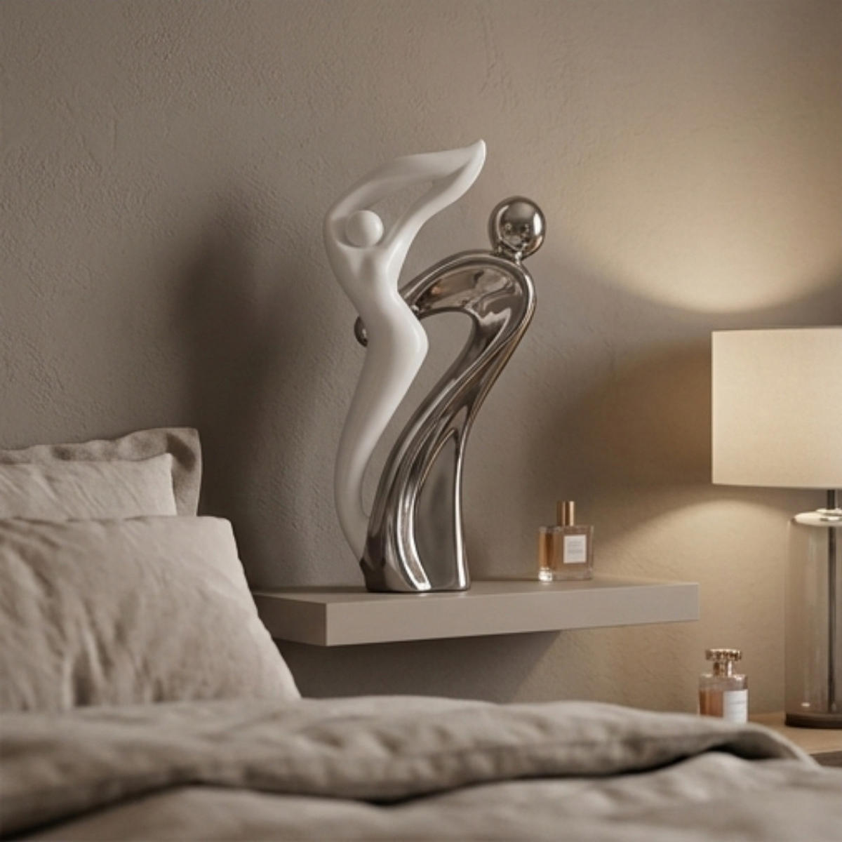 SKULPTUR Francis Silber Weiß 37 cm Keramik Tanzpaar Moderne Dekofigur - Silberfarben/Weiß, Keramik (28/37/20cm) - Gilde