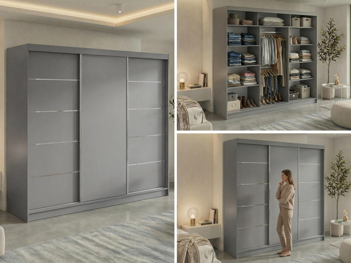 SCHWEBETÜRENSCHRANK 240 - MACEDONIA - Grau - Alufarben/Grau, Holzwerkstoff/Metall (240/216/61cm) - MKS