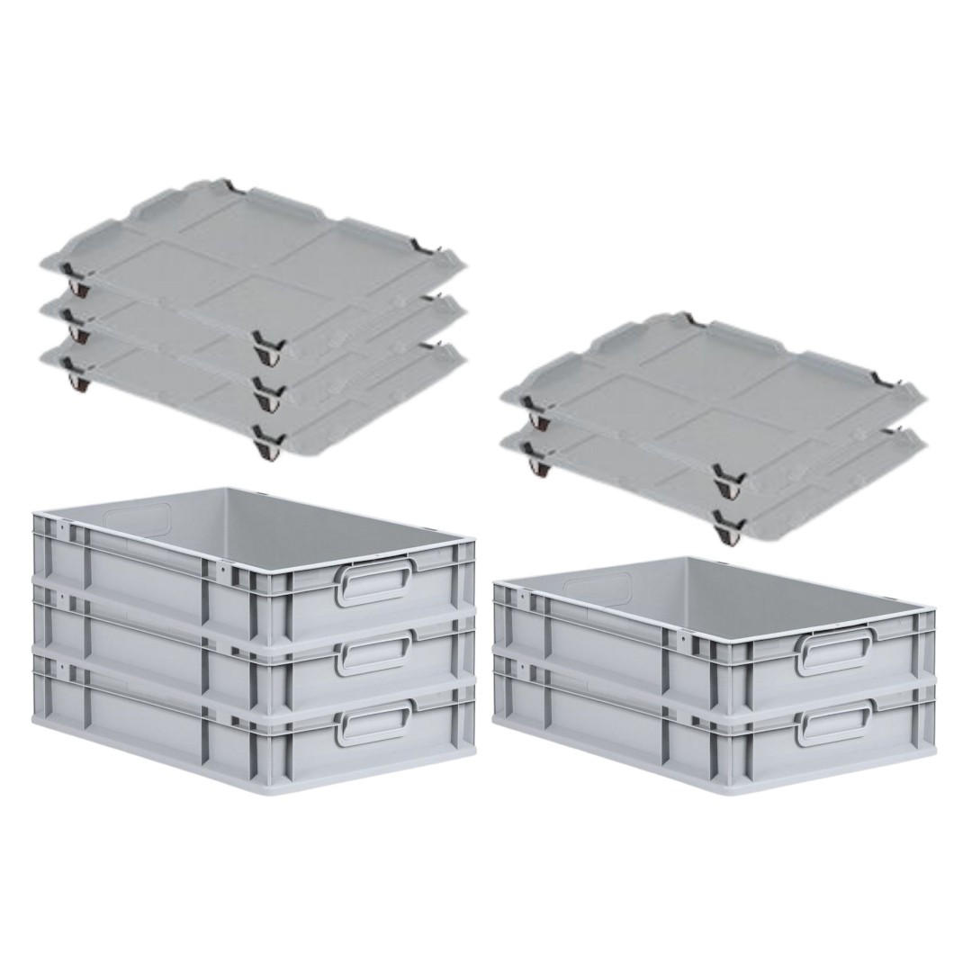 EUROBOX 5x Nextgen Economy Mit Auflagedeckel Grau/Schwarz Griffe Geschlossen - Schwarz, Kunststoff (40/12/60cm) - PROREGAL