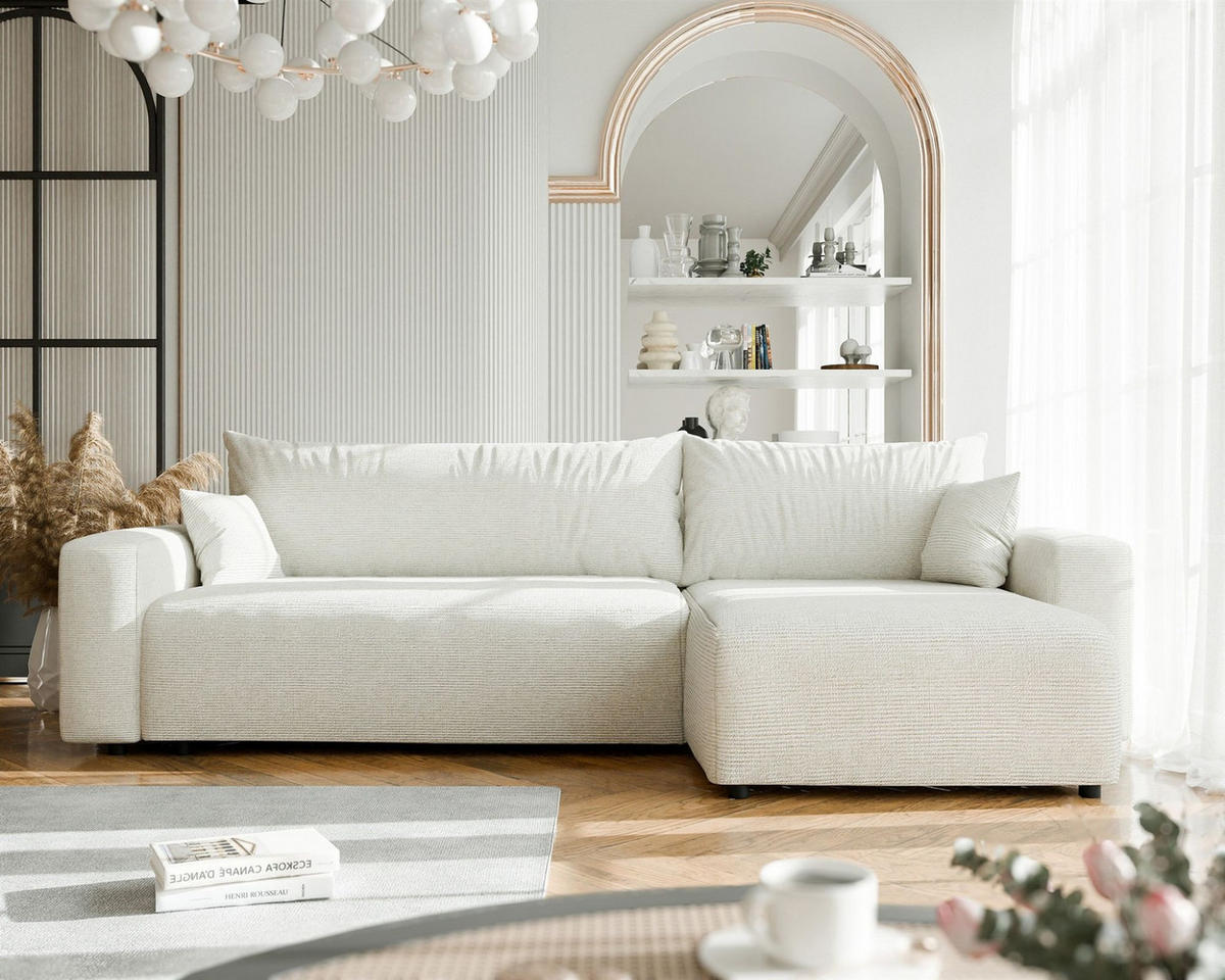 ECKSOFA Luna Max Mit Schlaffunktion - Creme, Holzwerkstoff/Textil (145/278cm) - Fun Möbel
