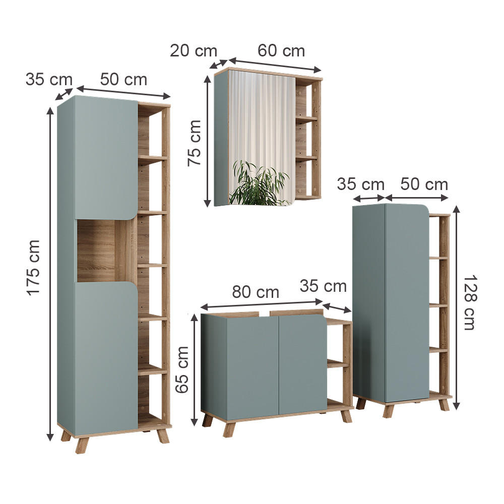 BADMÖBEL-SET Karen Sonoma/Blau 4 Teile - Blau, Holzwerkstoff (80/65/35cm) - Vicco