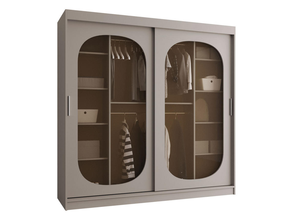 SCHWEBETÜRENSCHRANK Bahrajn 200 mit Schubladen - Kaschmir/Silberfarben, Holzwerkstoff/Kunststoff (200/200/62cm) - MIRJAN24