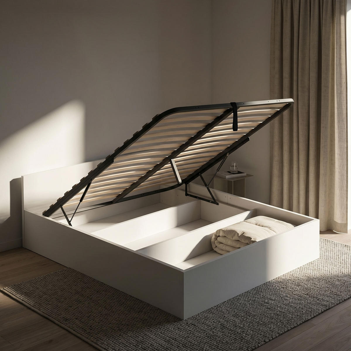 BETT mit Bettkasten 160x200 cm Metalllattenrost Weiß - Weiß, Holzwerkstoff (160/200cm) - Akord
