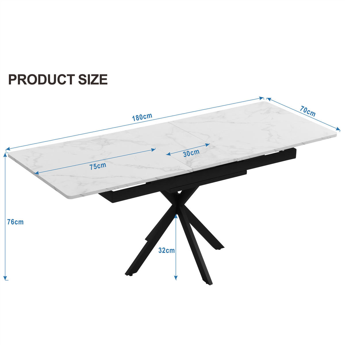 ESSTISCH Weiß und Schwarz 150-180/70/76 cm - Weiß, Holzwerkstoff (180/70/76cm) - Urban Meuble