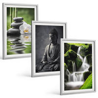 BILDER SET 3er Set - 40x60 cm Silberner Rahmen - Entspannende Zen-Wassermalerei - Silberfarben, Kunststoff (40/60cm) - TULUP