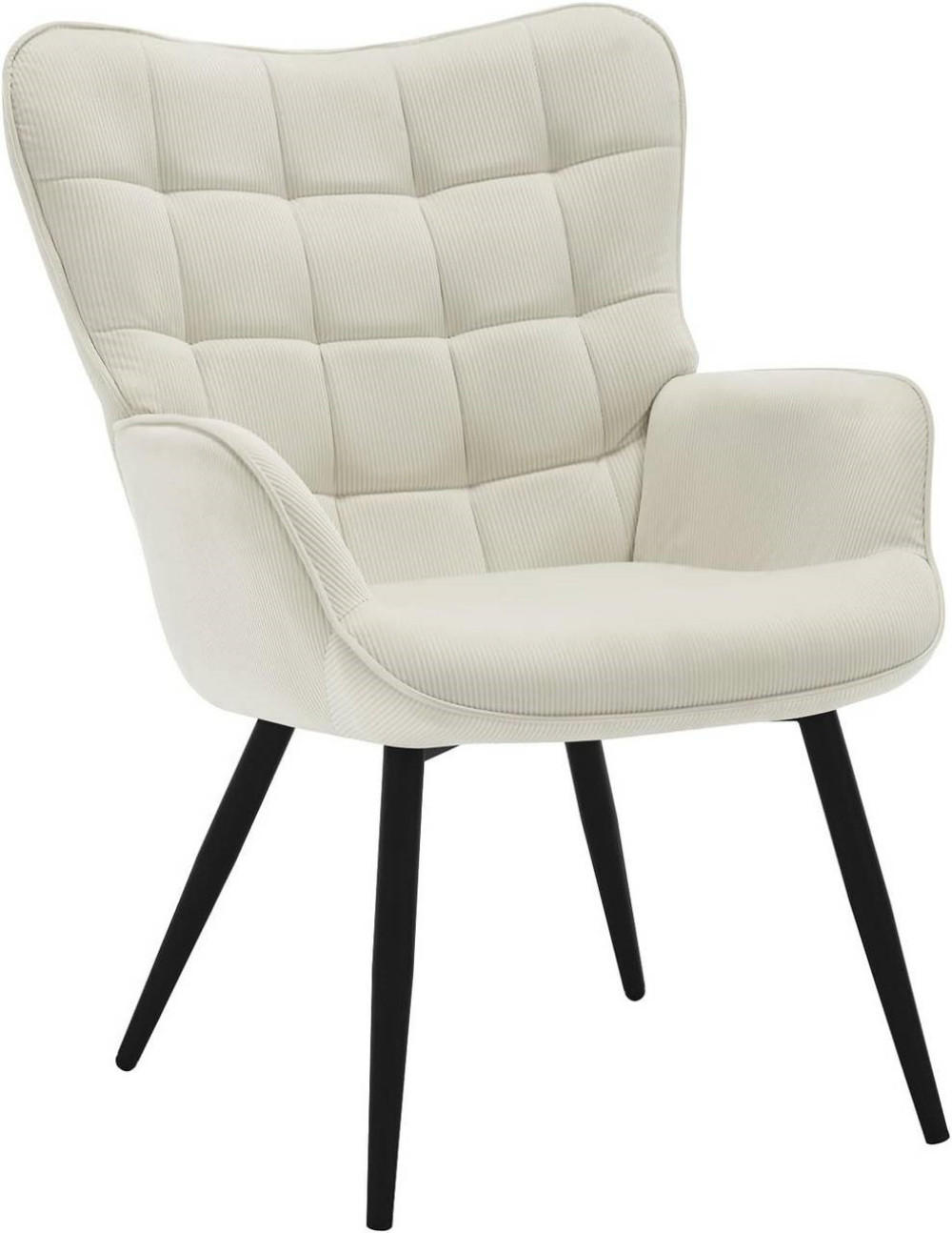 RELAXSESSEL mit Cordbezug , Metallbeine, Cremeweiß - Creme/Schwarz, Textil/Metall (63.5/87/68cm) - Woltu