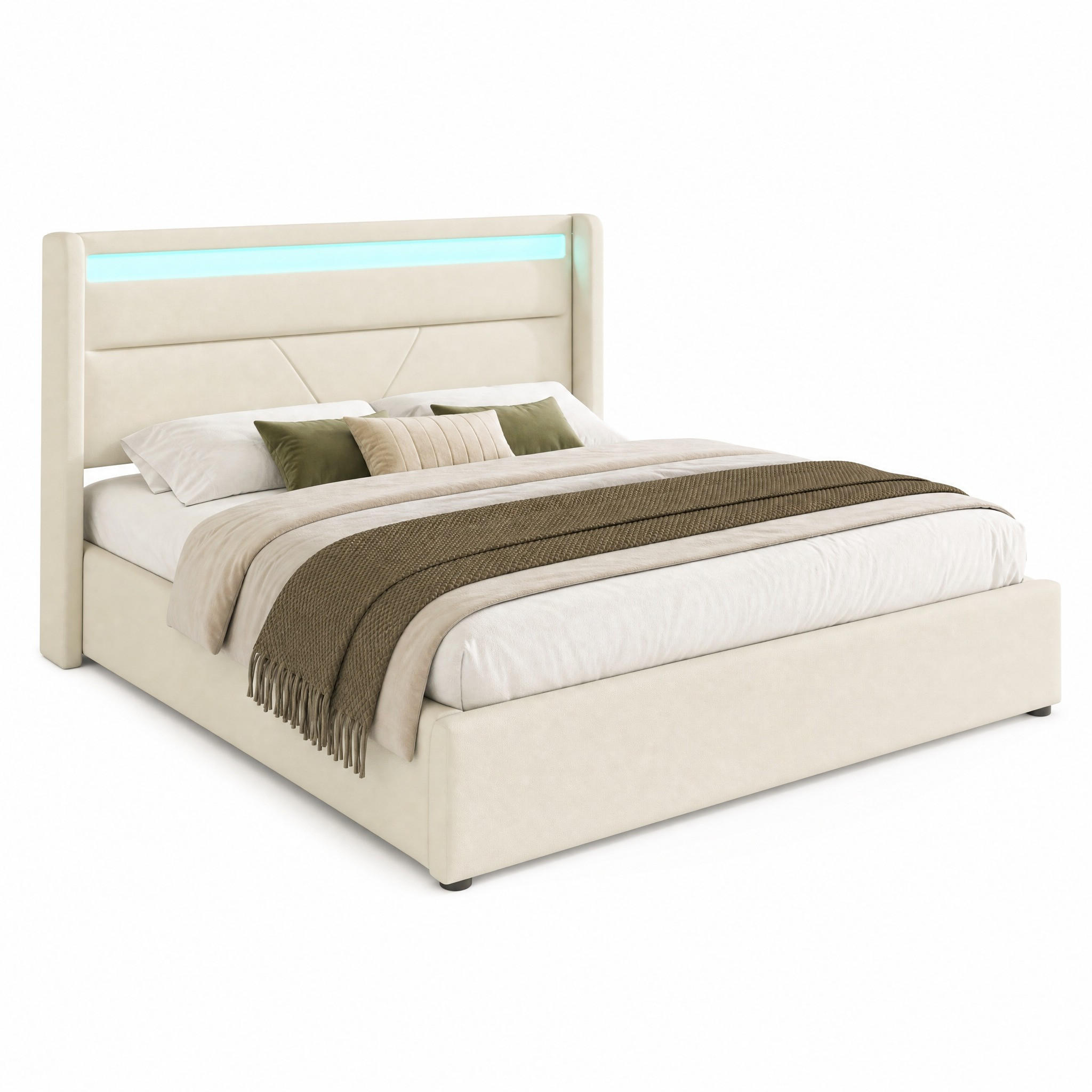 BETT mit LED und Bettkasten 160x200 cm PU Weiß - Weiß, Metall (160/200cm) - Meubliv
