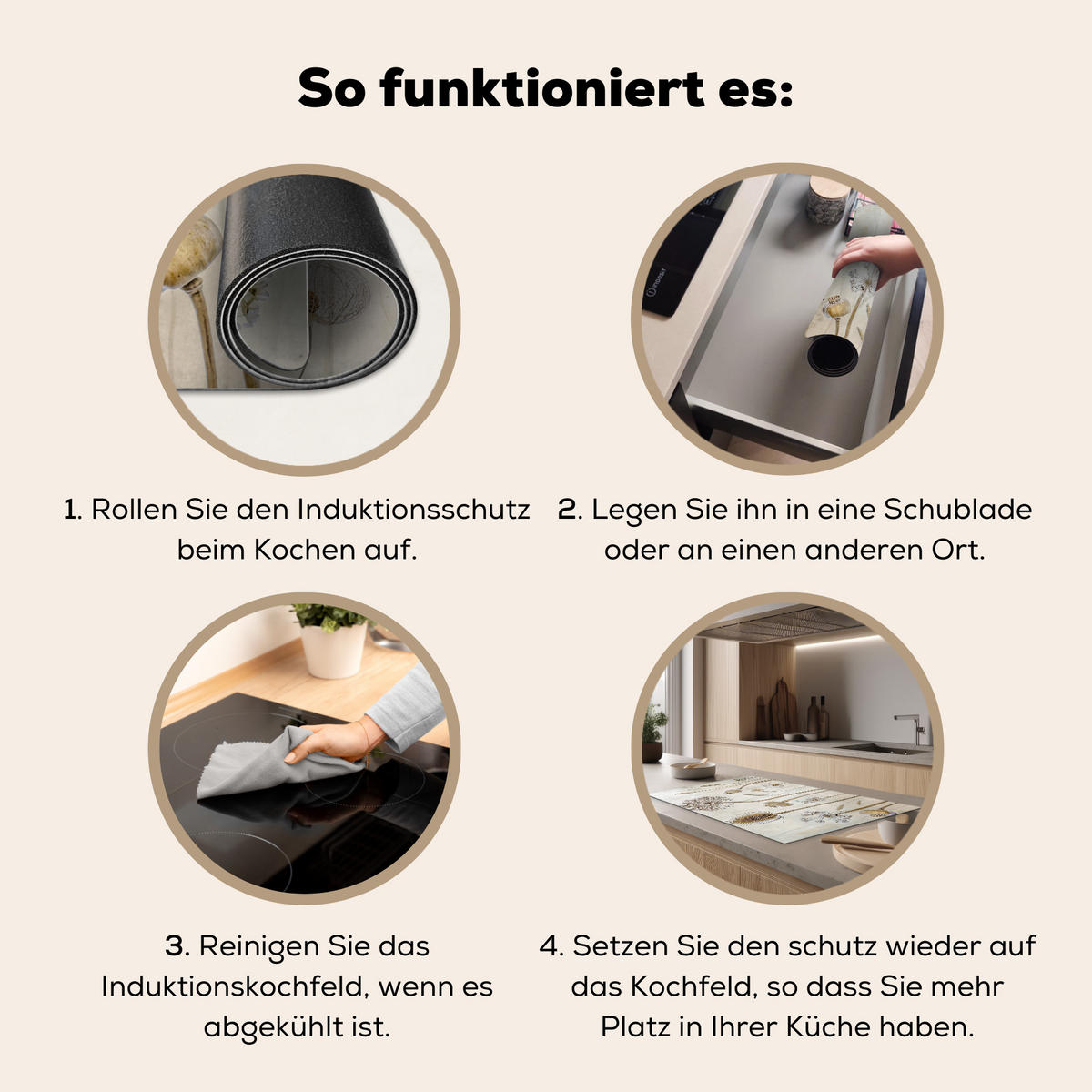 HERDABDECKPLATTE Blumen - Aquarell - Stilleben - Braun - Vintage 91x52 cm - Sandfarben, Kunststoff (91.2/52/0.2cm) - MuchoWow