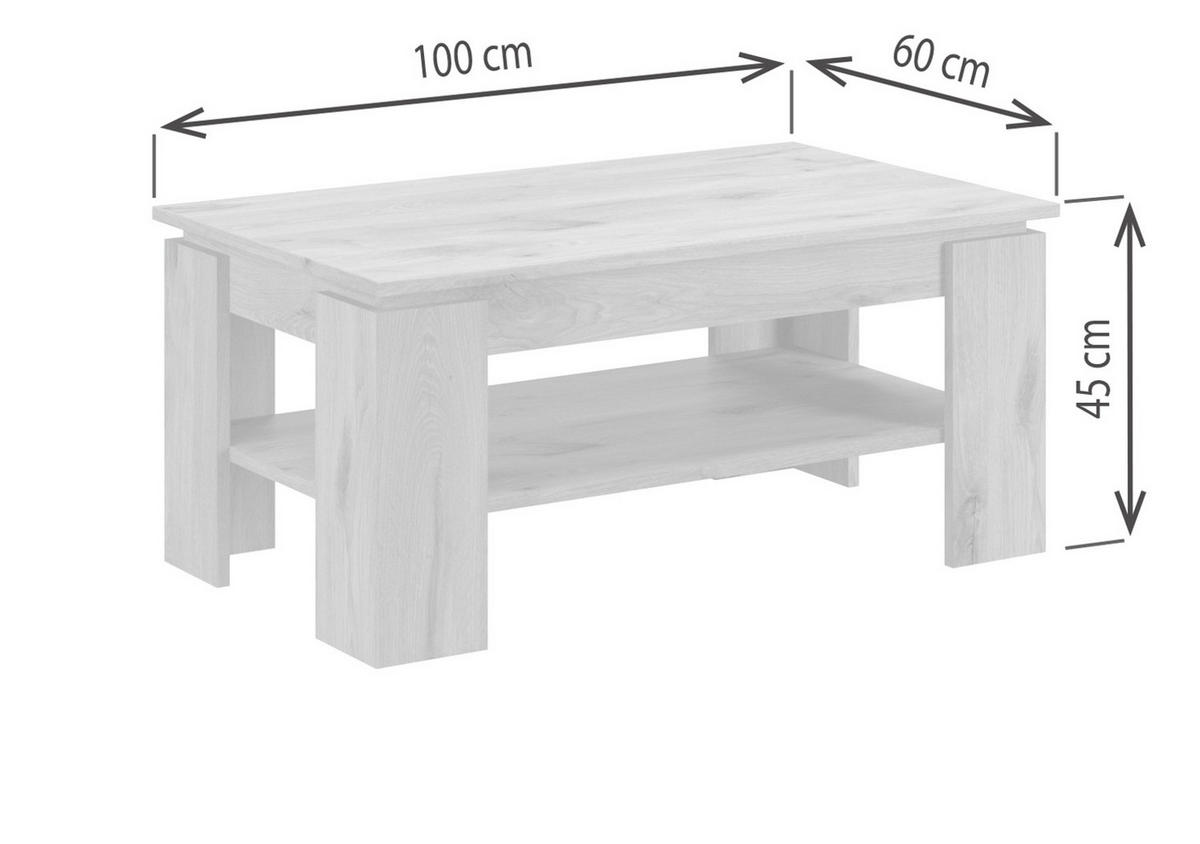 COUCHTISCH Eiche Nox 100 cm, Wohnzimmertisch mit Ablage - Eichefarben, Holzwerkstoff/Metall (100/60/45cm) - Inn.Furn