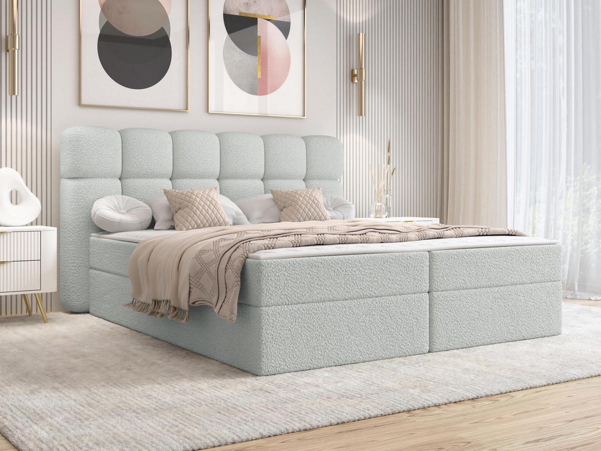 BOXBETT Softi 2 Boucle - H3 - Hellgrau/Schwarz, Holz/Holzwerkstoff (160/200cm) - MIRJAN24