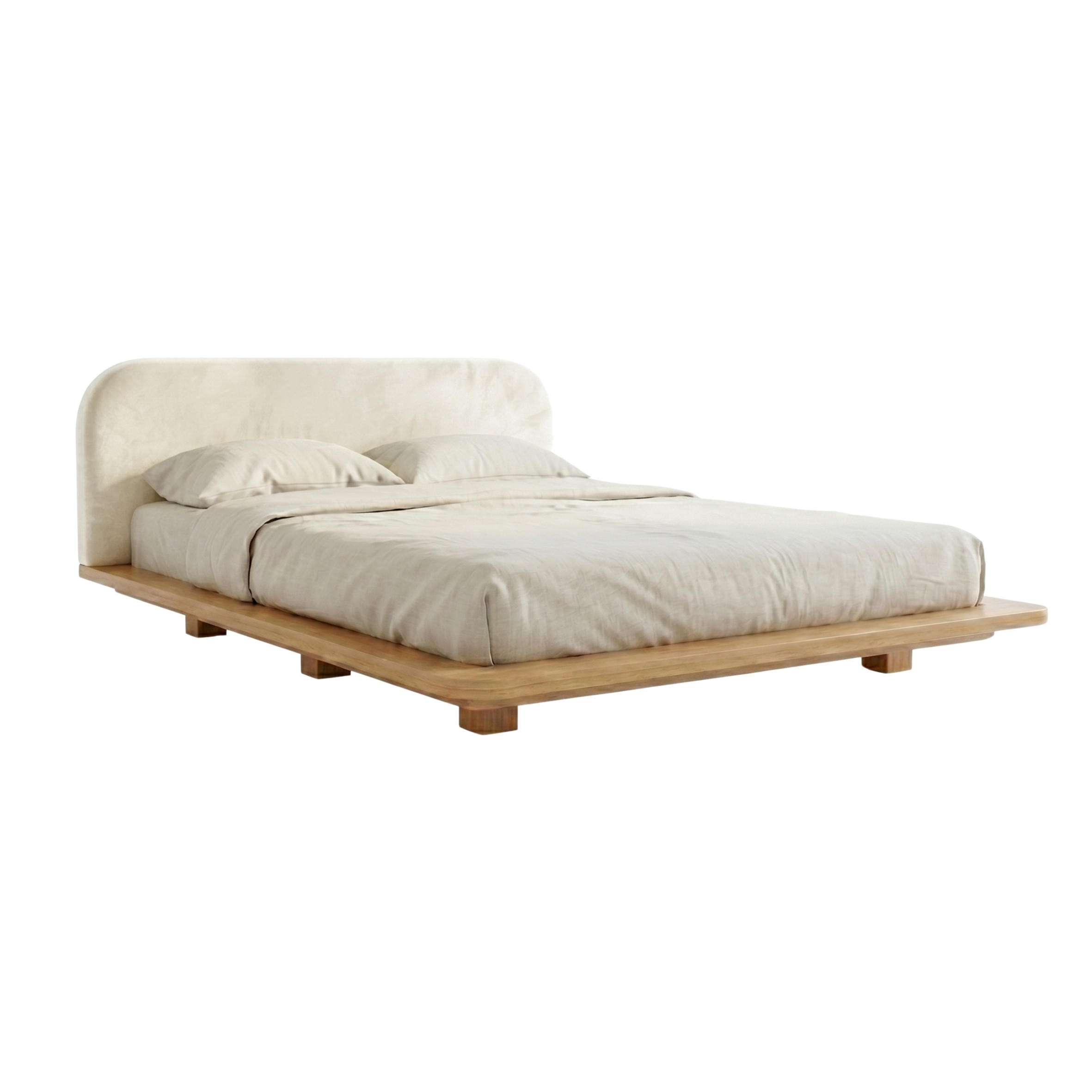 MASSIVHOLZBETT Eyko BORA, 180/200, Buche - lackiert, Samt-Kopfteil Ecru - Ecru/Buchefarben, Holz/Textil (180/200cm)