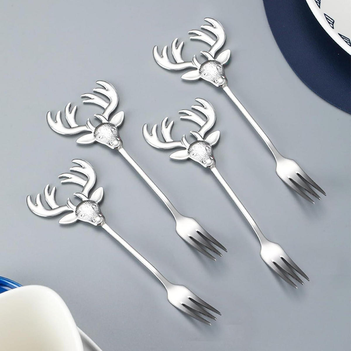 KUCHENGABELN 12-teiliges Set Rentier Edelstahl 14 cm - Silberfarben, Metall