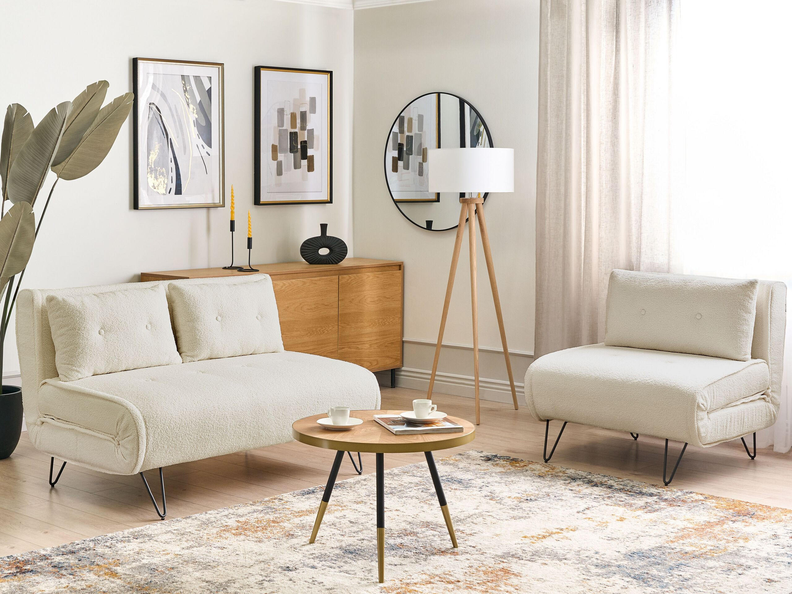 3-SITZER-SOFA SET Bouclé hellbeige/schwarz Vestfold - Beige/Schwarz, Textil (78/78/130cm) - Beliani